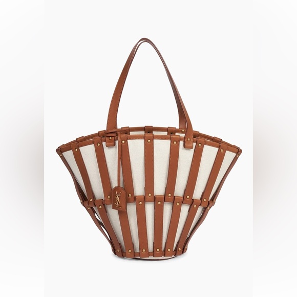 Saint Laurent Beatrix Panier Cut Out Tote Canvas with Leather New +dustbag *read - Picture 3 of 16